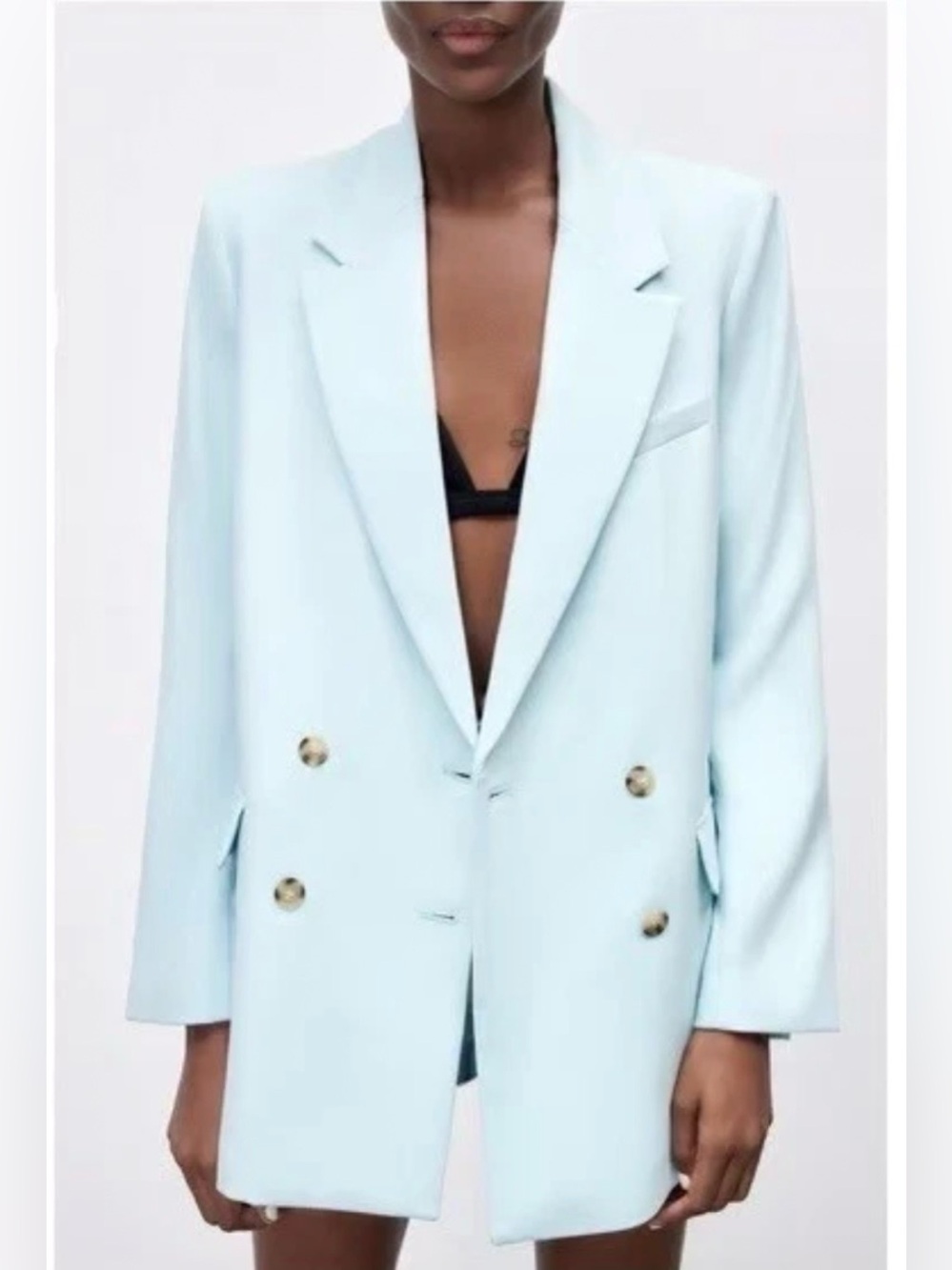 Zara Light Blue Double Breasted Oversized Blazer XXL NWOT